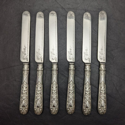 1868 British antique silver plate cutlery set 6x2 in mahogany case
